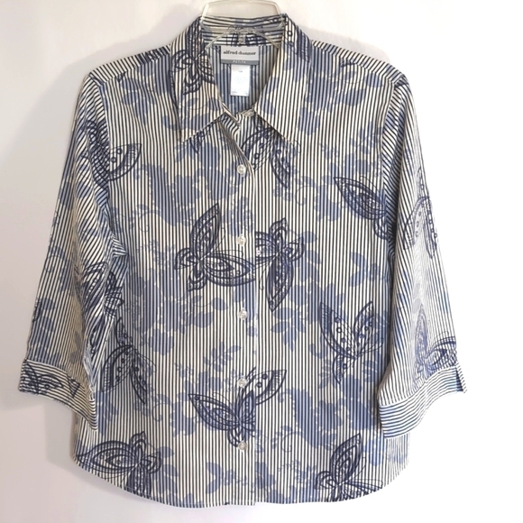 Alfred Dunner Blue Butterfly 3/4 sleeve Blouse Size 12P - Picture 1 of 4